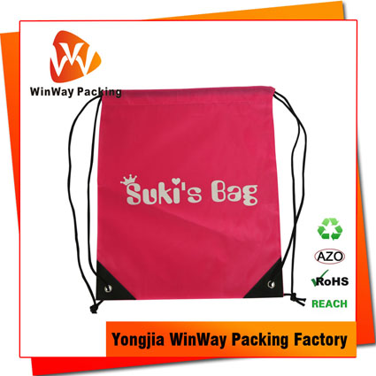 PO-084 Suki's Bag Logo pink polyester OEM drawstring bag custom